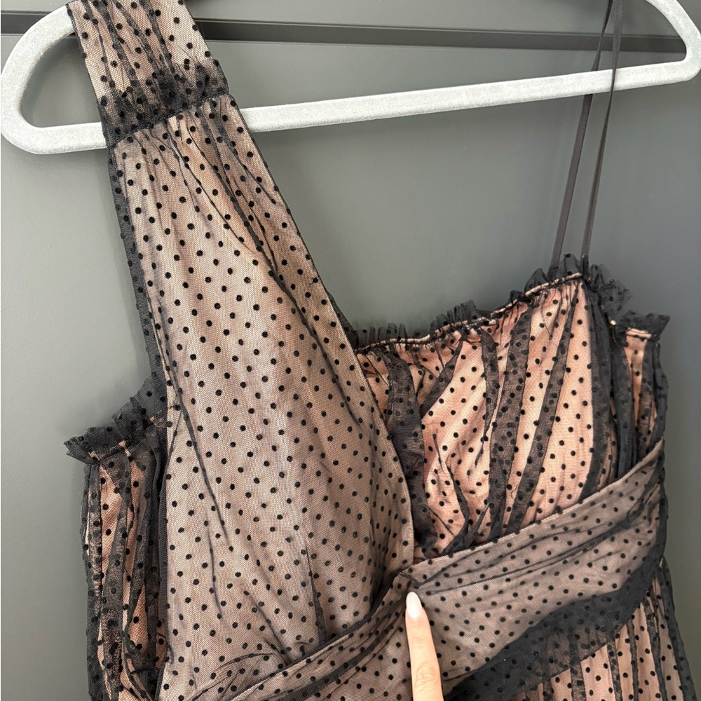 Anthropologie Black and Blush One-Shoulder Tulle Dress - Picture 5 of 11